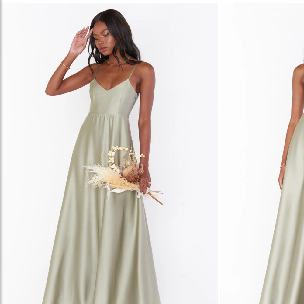 Show Me Your MuMu Faith Maxi Bridesmaid Dress in moss green luxe satin